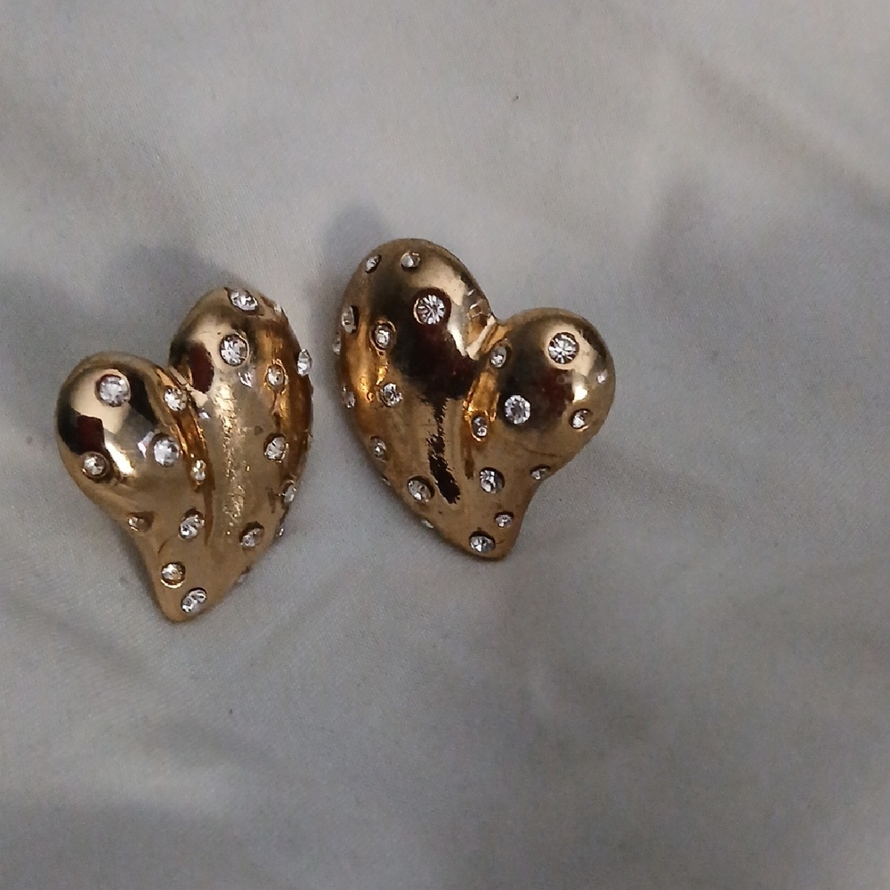 Anthropology Gold Heart Stud Earrings